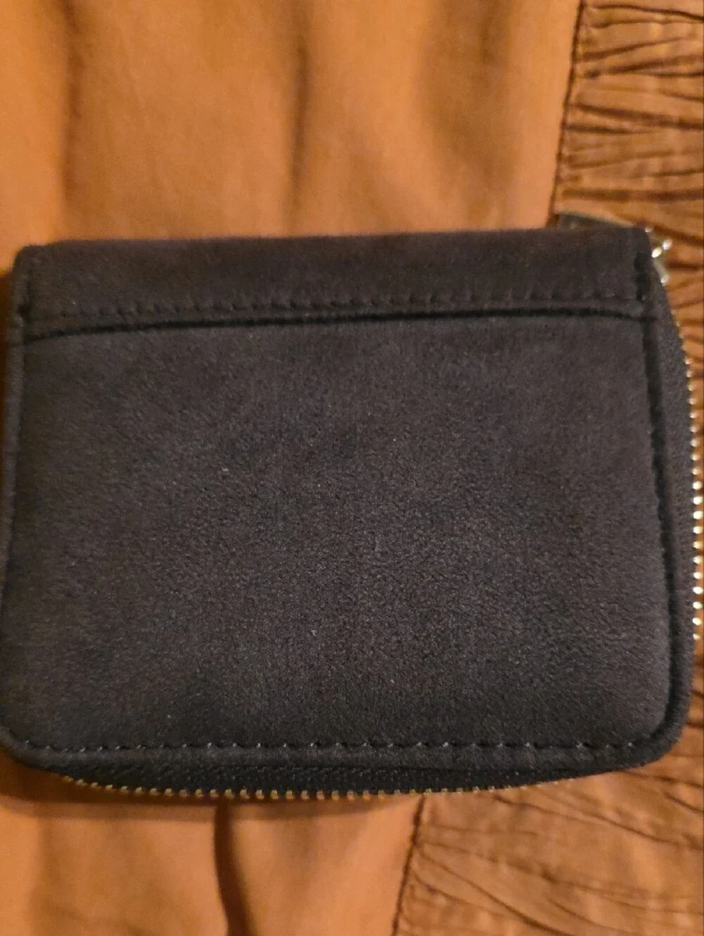 GUESS Black& Brown Suede Wallet with Crystal Logo Emblem